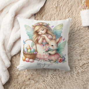 Coussin Fée de printemps de Pâques à l'aquarelle