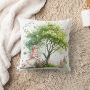 Coussin Fée de printemps de Pâques à l'aquarelle