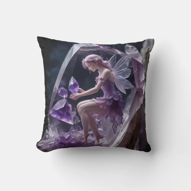 Coussin Fée des Cristaux d'Améthyste Guérisseurs (Recto)