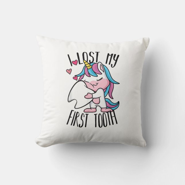 Coussin Fée des Dents Drôle - Licorne Mignonne J'ai Perdu  (Recto)