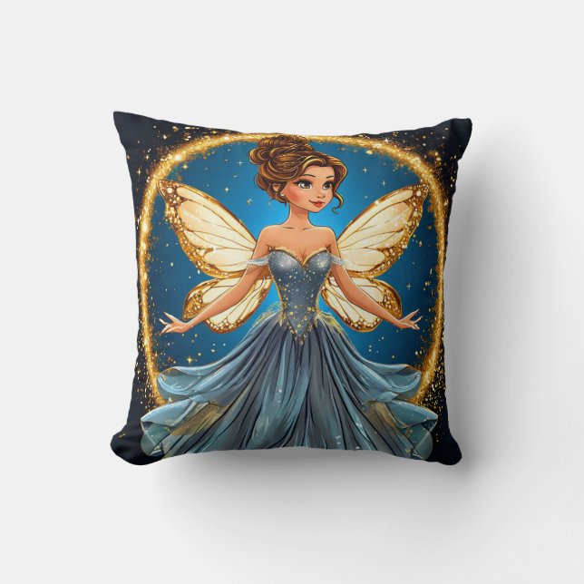 Coussin Fée Enchantée avec des Ailes Pailletées Magique Fa (Recto)