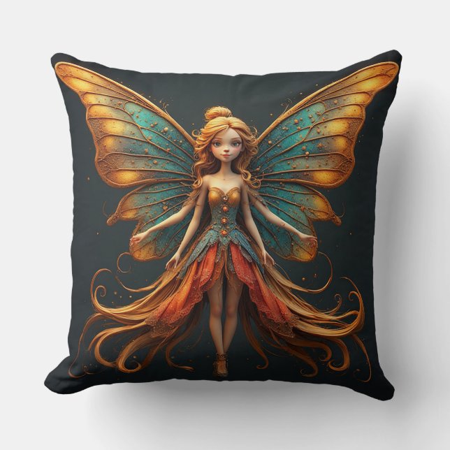 Coussin Fée Envoûtante aux Ailes Colorées (Recto)