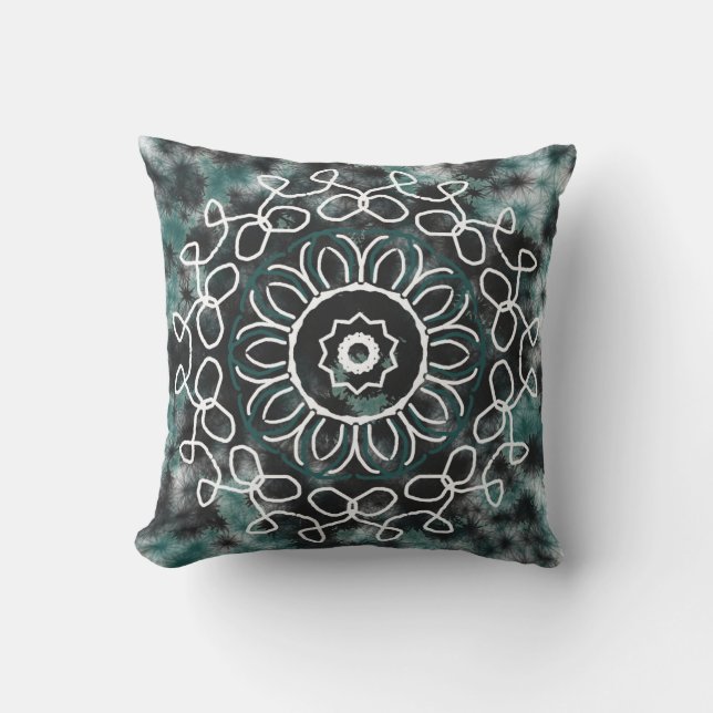 Coussin Fée Noir Turquoise Design Medallian (Recto)