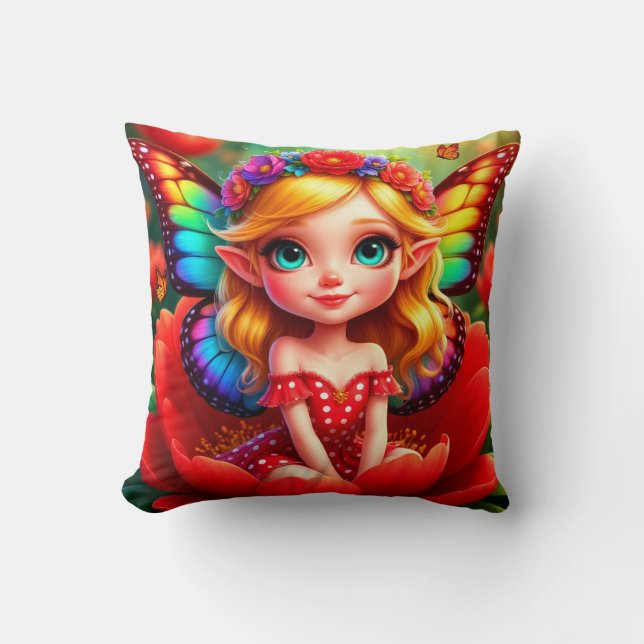 Coussin Fée Princesse Fantaisie Florale Chambre Enfant Mig (Recto)