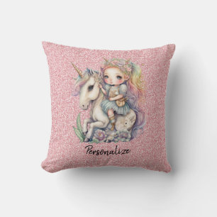 Coussin Fée Princesse Licorne Rose Pailletée Fantaisie Fém