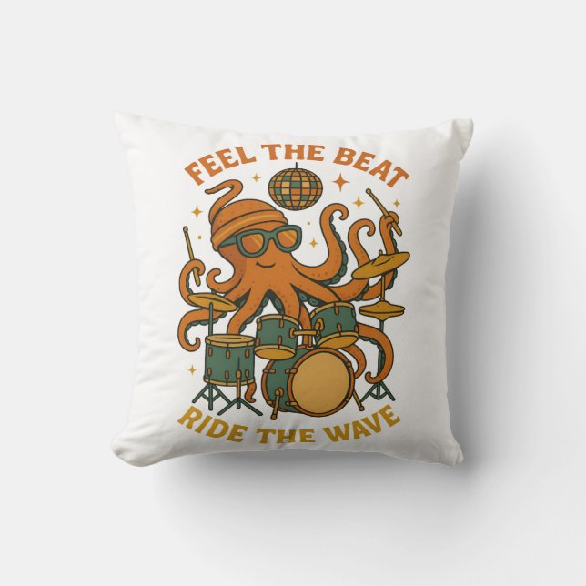 Coussin Feel the Beat Octopus Drummer Retro 70s Disco tee (Recto)