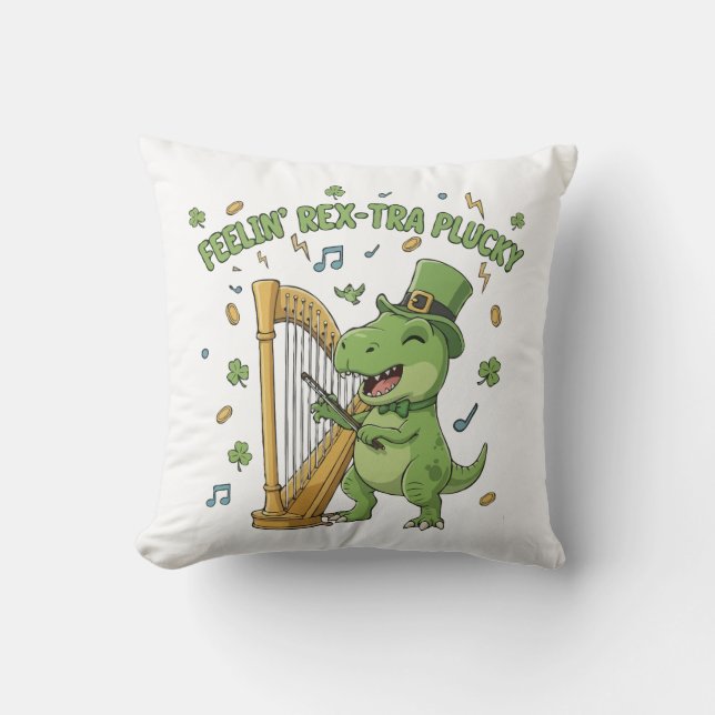 Coussin Feelin' Rex-tra Plucky Funny St. Patrick's Day   (Recto)