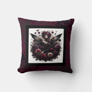 Coussin Fées de forêt gothique foncée Floral Roses Bourgog