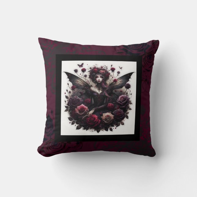 Coussin Fées de forêt gothique foncée Floral Roses Bourgog (Recto)