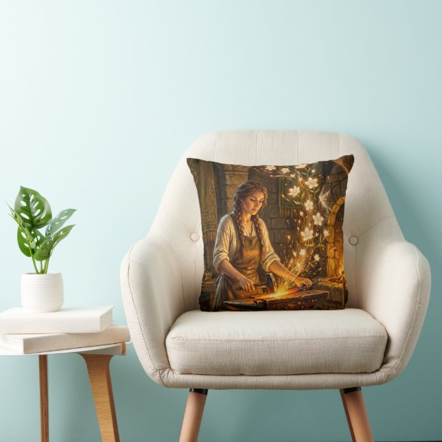 Coussin Fées de la forge de Sainte-Brigide Fleurs Art Fant (Chaise)
