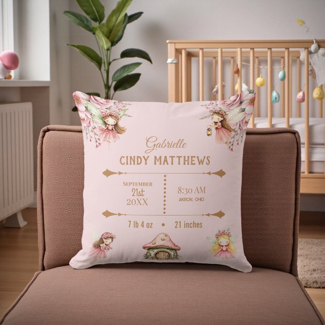Coussin Fées Fée Rose Nouveau-Né Bébé Personnalisé  (Créateur téléchargé)
