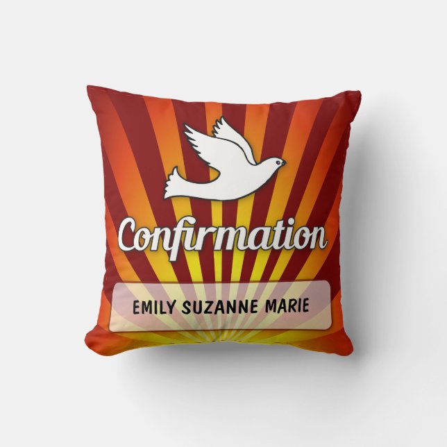 Coussin Félicitations Confirmation Colombe avec Or, Rouge (Recto)
