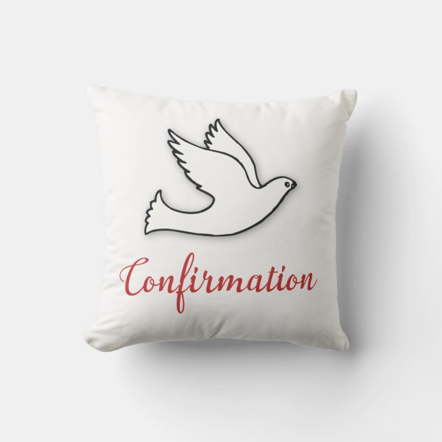 Coussin Félicitations Confirmation Colombe avec Or, Rouge (Recto)