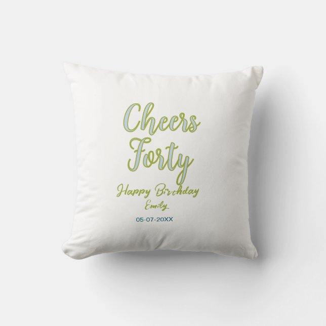Coussin félicitations quarante nom vert bleu pastel annive (Recto)