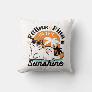 Coussin Feline fin au soleil - Chat Tropical relaxé