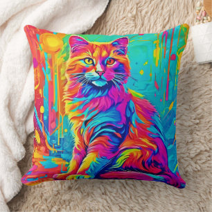 Coussin Feline Lumineuse : Chat en néon coloré