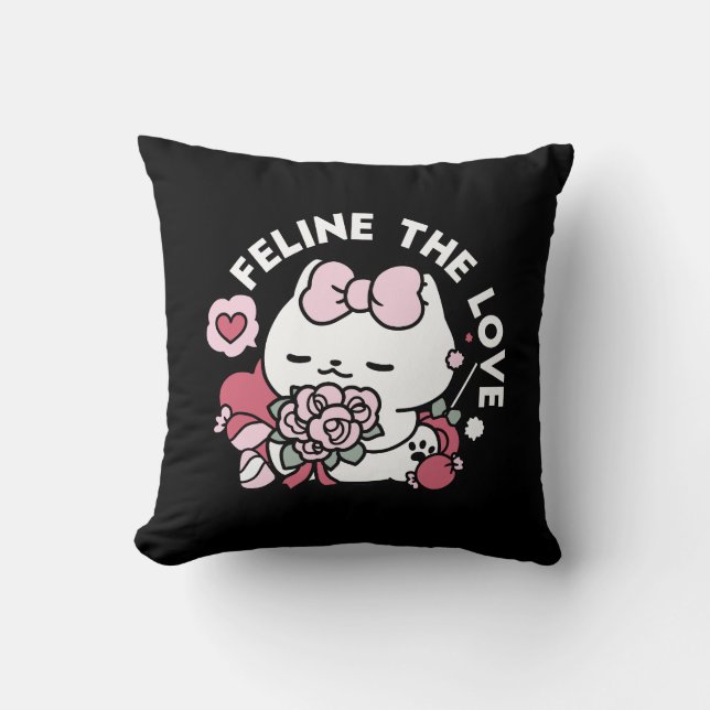 Coussin Feline the Love - Design de chat de la belle Valen (Recto)