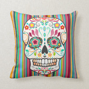Coussin Feliz Muertos - crâne de sucre et carreau de