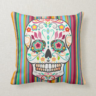Coussin Feliz Muertos - crâne de sucre et carreau de
