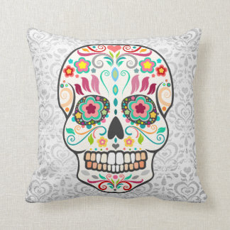 Coussin Feliz Muertos - crâne de sucre sur le carreau de