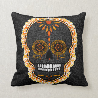 Coussin Feliz Muertos - crâne de sucre sur le carreau de