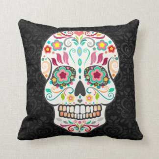 Coussin Feliz Muertos - crâne de sucre sur le carreau de