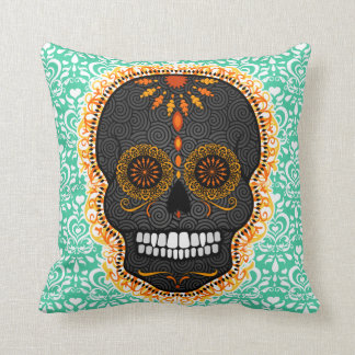 Coussin Feliz Muertos - crâne de sucre sur le carreau de