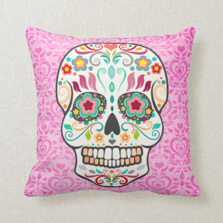 Coussin Feliz Muertos - crâne de sucre sur le carreau de