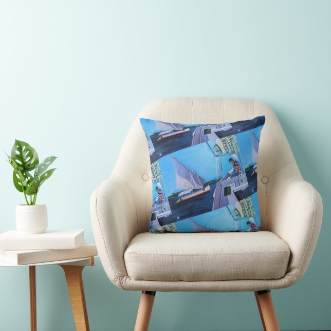 Coussin Feluccas sur le Nil Peinture d'Alfred Fox (Chaise)