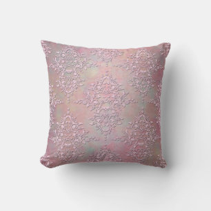 Coussin Féminin Antique Aurore Rose Floral Damassé