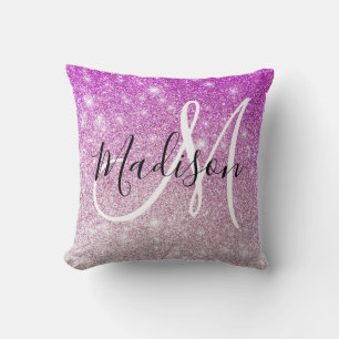 Coussin Féminin & Glamour Monogramme Nom Paillettes Violet