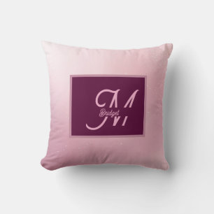 Coussin Féminin Rose Féminin Doux Ombre Monogramme Étincel