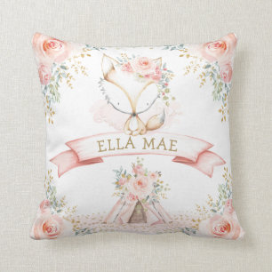 Coussin Feminine Fox Blush Floral Boho Woodland Nursery