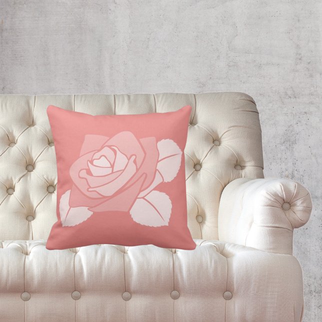 Coussin Feminine Rose Rouge pâle Fleuron Silhouette (Créateur téléchargé)