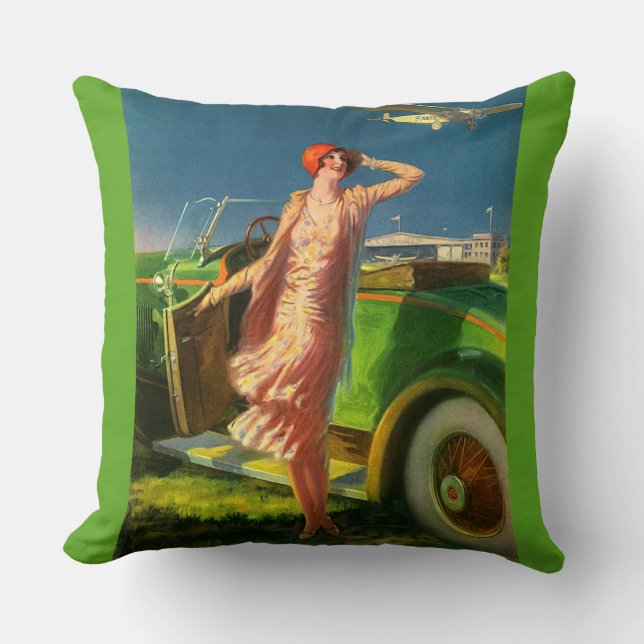Coussin Femme 1930 voiture et avion (Recto)