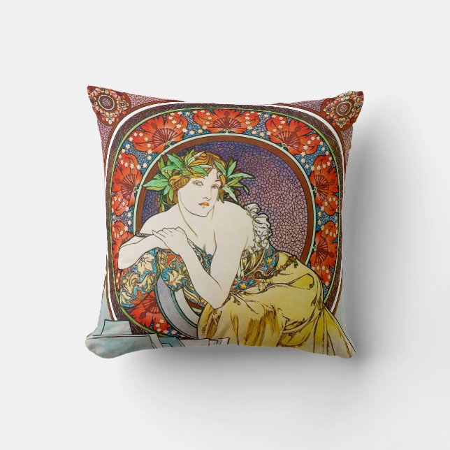 Coussin Femme à la feuille de pavot, Mucha (Recto)