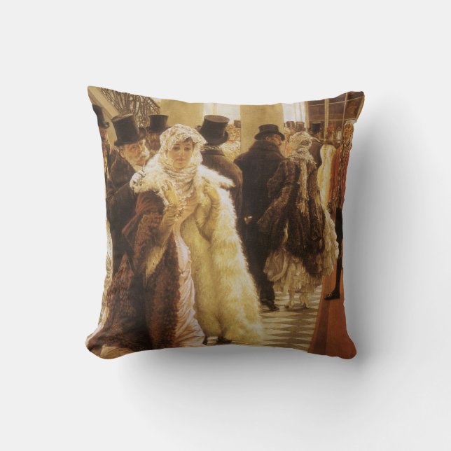 Coussin Femme à la Mode par Tissot, Art Victorien Ancien (Recto)