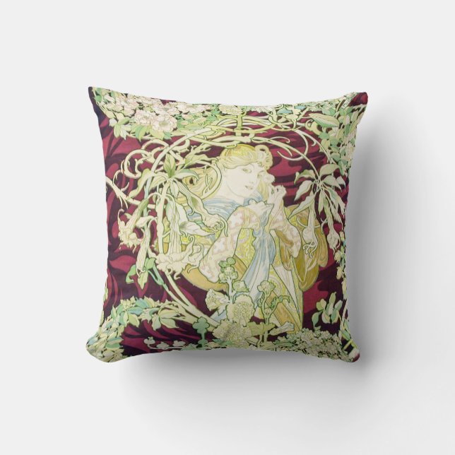 Coussin Femme à marguerite - Mucha daisy textile repro (Recto)