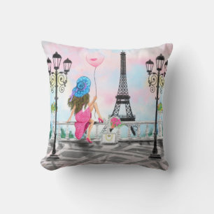 Coussin Femme à Paris Jouer l'oreiller avec la tour Eiffel