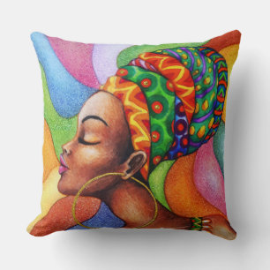 Coussin Femme africaine avec cire tissu traditionnel