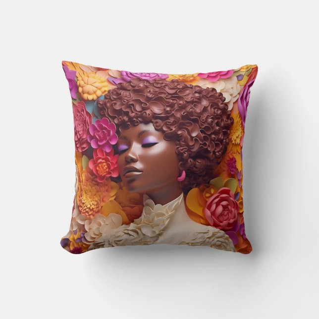 Coussin Femme afro-américaine Reine noire Melanin Poppin (Recto)