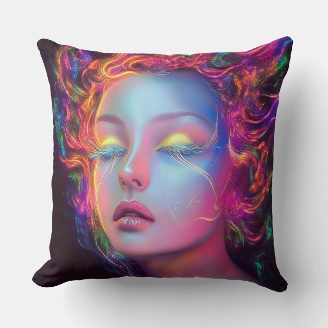 Coussin Femme Alien aux cheveux cosmiques (Recto)