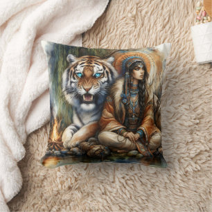 Coussin Femme amérindienne par River Tiger