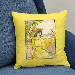 Coussin Femme Art Nouveau avec des tournesols