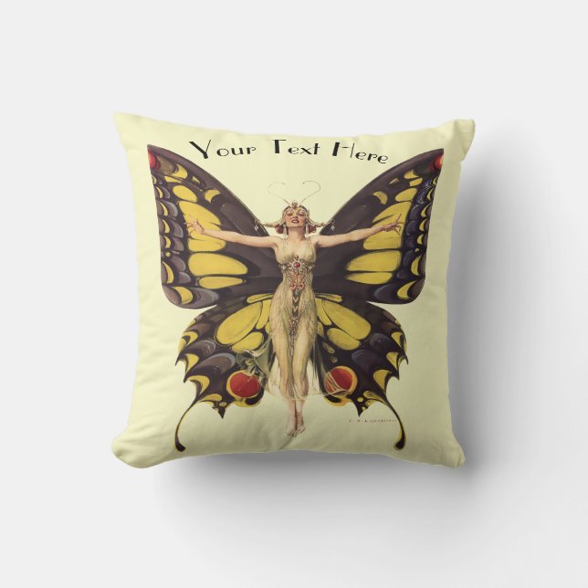 Coussin Femme Art Nouveau vintage Avec Ailes Papillon (Recto)