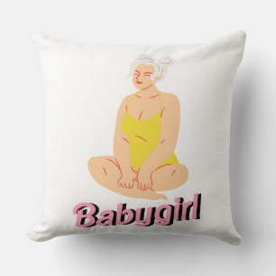 Coussin Femme assise en maillot de bain jaune Bébé fille