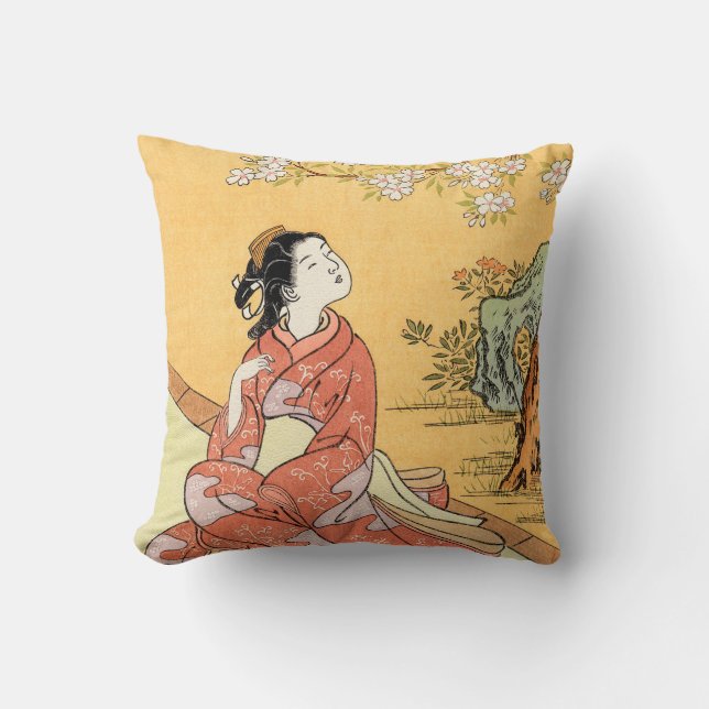 Coussin Femme assise sous les fleurs de cerisier (Recto)