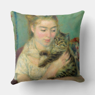 Coussin Femme au chat, 1875 par Pierre-Auguste Renoir