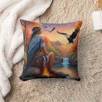 Femme autochtone avec aigle au coucher du soleil