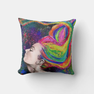 Coussin Femme aux cheveux colorés Jeu d'oreiller